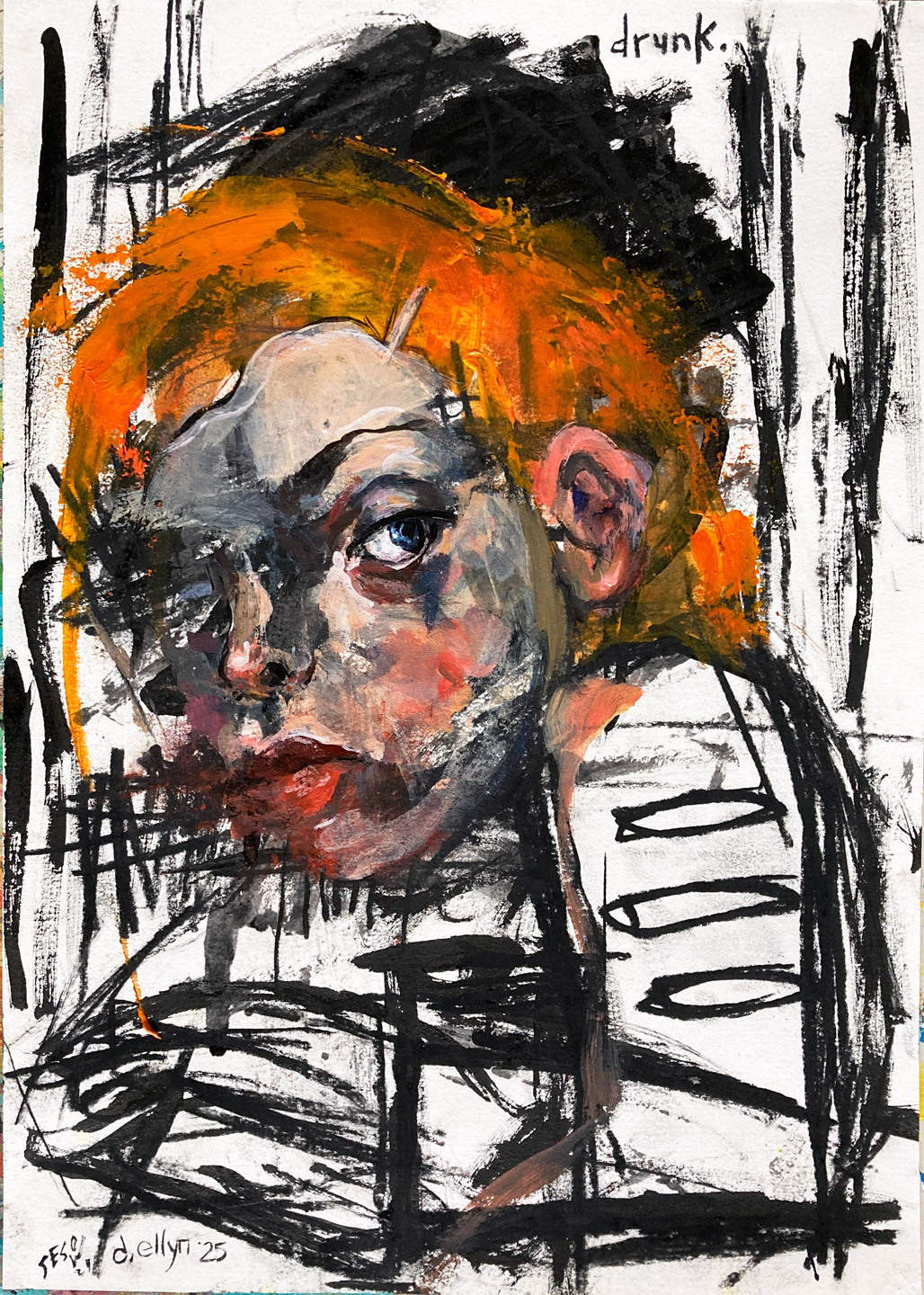 Naked woman sitting crosslegged on floor with drink by Sesow and Ellyn