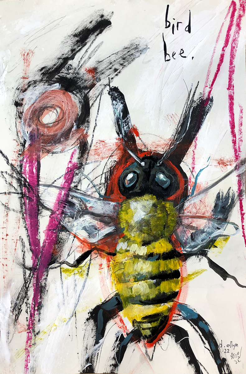 Bird and Bee expressive painting by Sesow and Ellyn