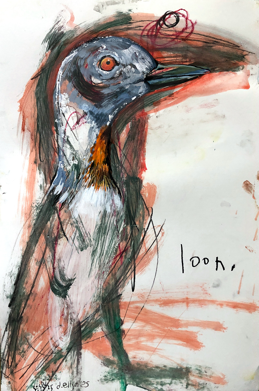 Abstracted Loon in black and red in with realistic Loon  in full color and detail on top