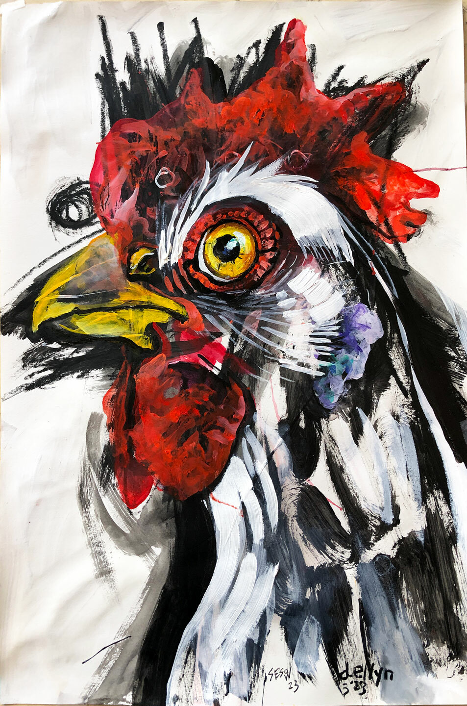 Chicken in profile with expressive eye by Sesow and Ellyn